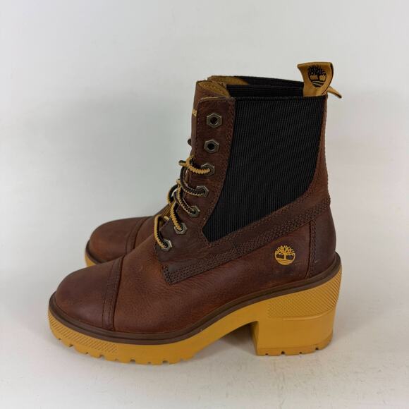 Timberland Silver Blossom Ankle Boot Women's 7.5 Brown Leather Lace-Up A21ZA - Picture 5 of 9